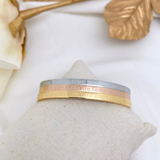 Bracelet message "MON PLAN EST D'ETRE HEUREUSE, PAS PARFAITE"