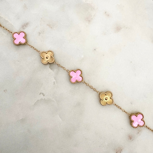 Bracelet Trèfle Maelya / Corelle rose doré