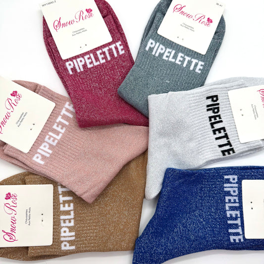 Chaussettes à Paillettes à Message " Pipelette "