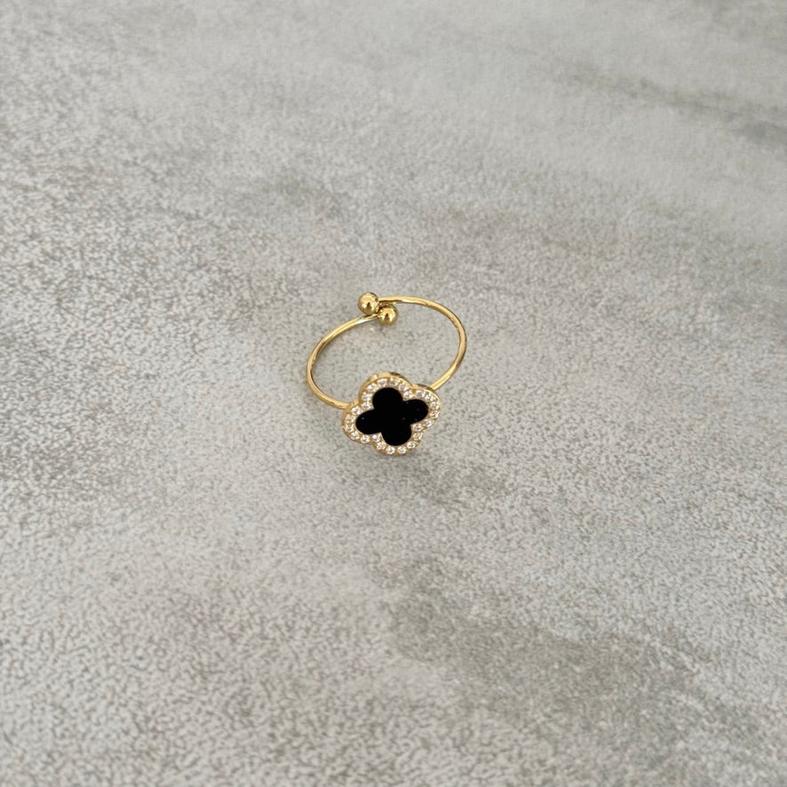 Bague Trèfle Strass noir