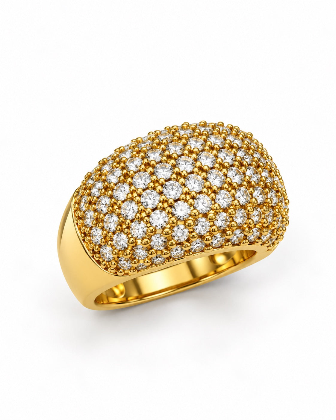 Bague bombée dorée ajourée zirconiums