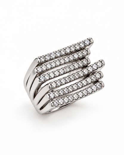 Bague argenté multirangs zirconiums