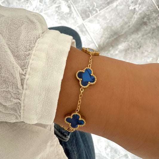 Bracelet Trèfle Maelya bleu doré