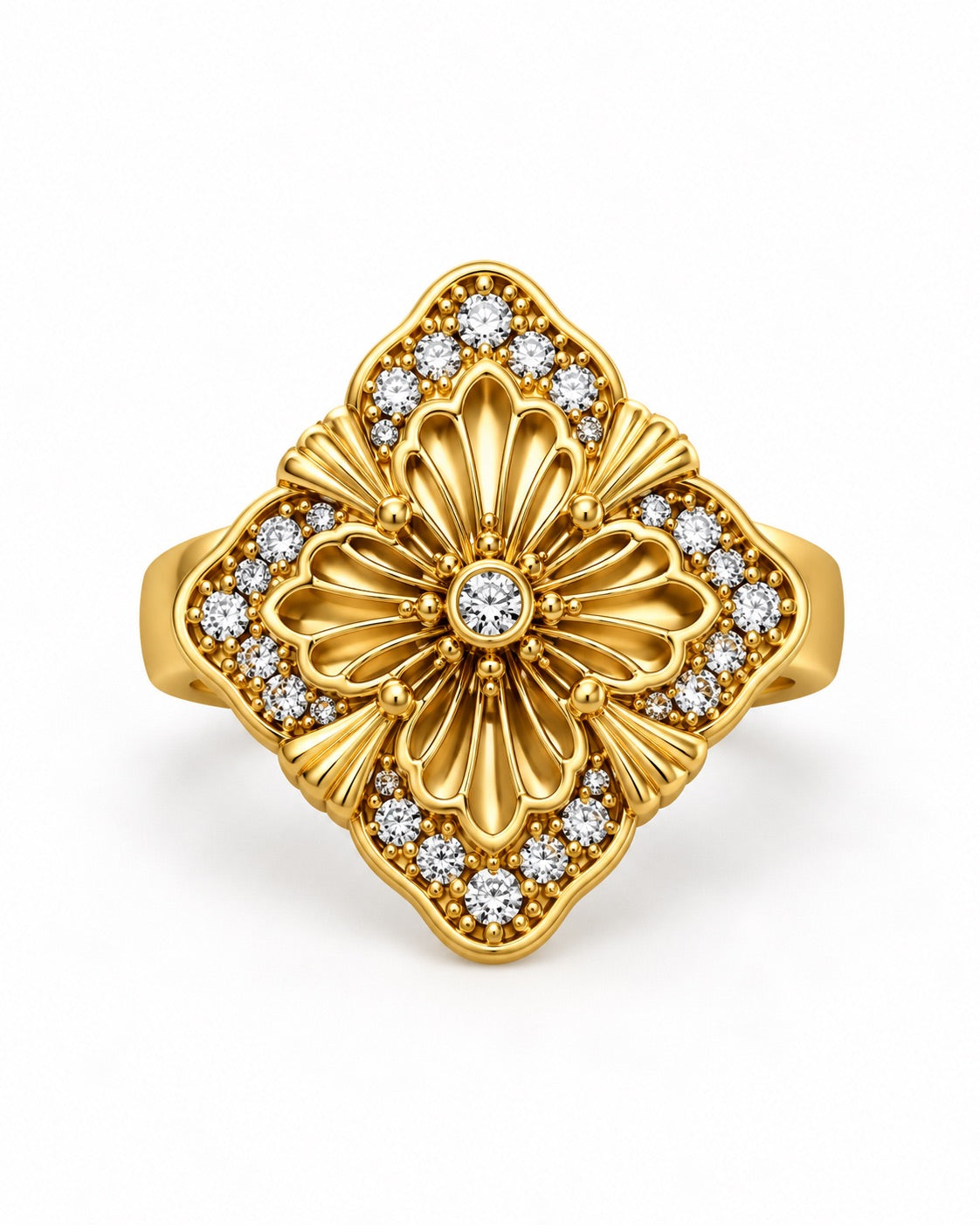 Bague dorée fleur zirconiums