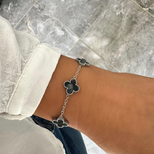 Bracelet Trèfle Maelya noir argenté