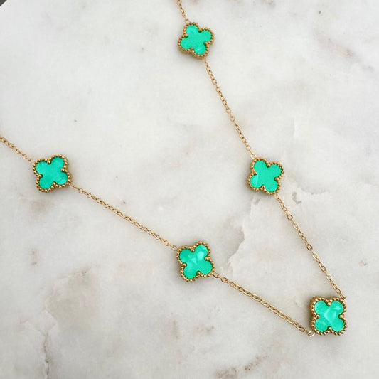 Collier Trèfle Maelya menthe à l'eau doré