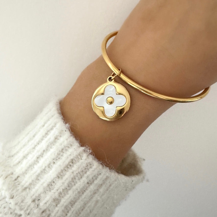 Bracelet jonc Breloque rond trèfle