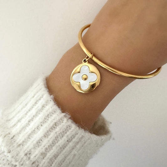 Bracelet jonc Breloque rond trèfle