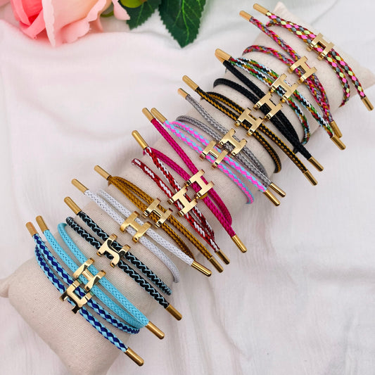 Bracelet Cordon lettre H doré