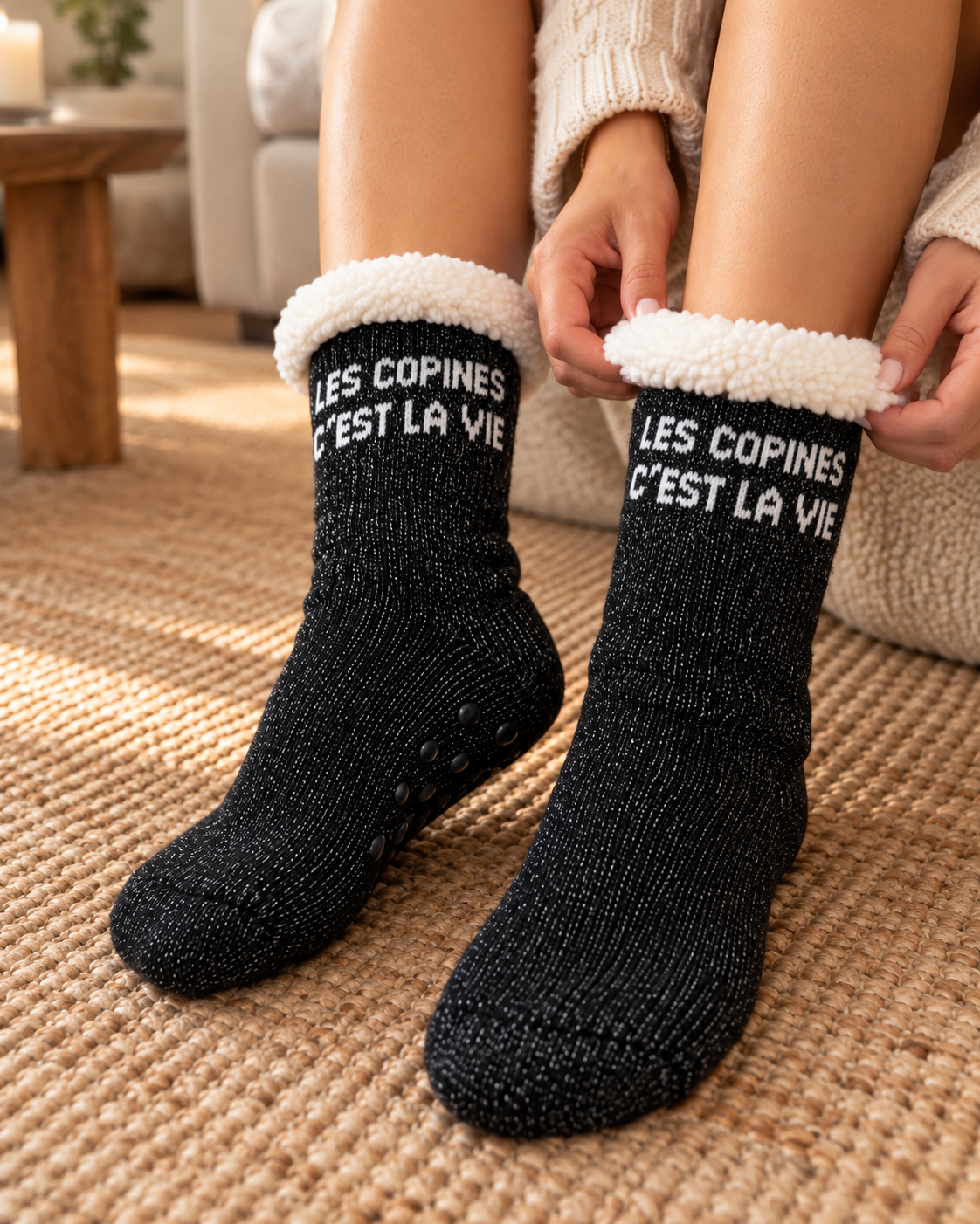Chaussettes Moumoute paillette "Les copines c'est la vie"