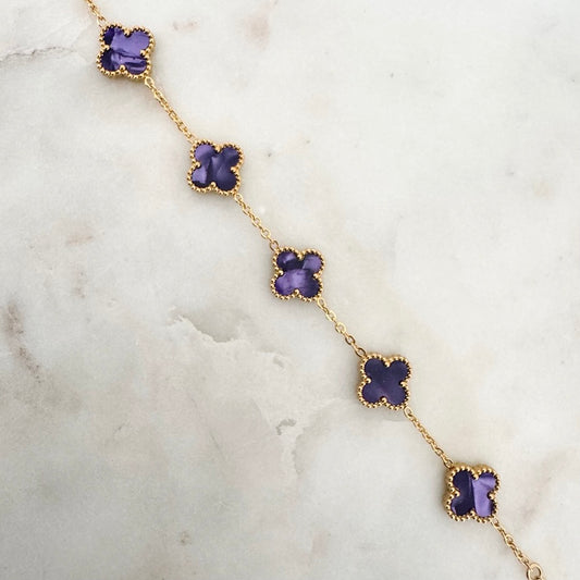 Bracelet Trèfle Maelya violine doré