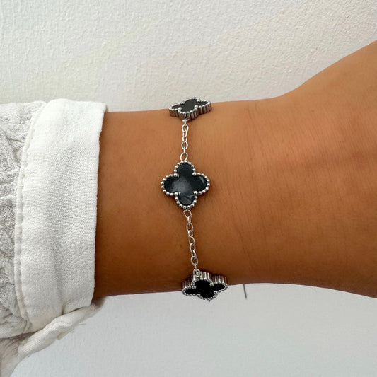 Bracelet Trèfle Maelya noir argenté