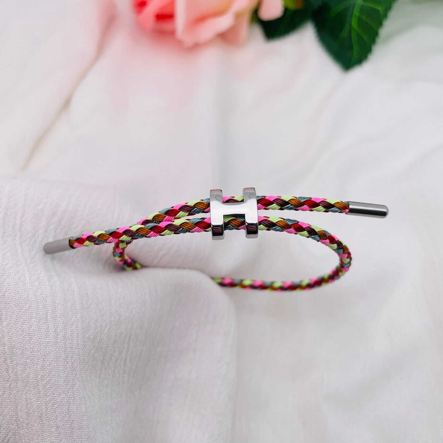 Bracelet Cordon lettre H argenté