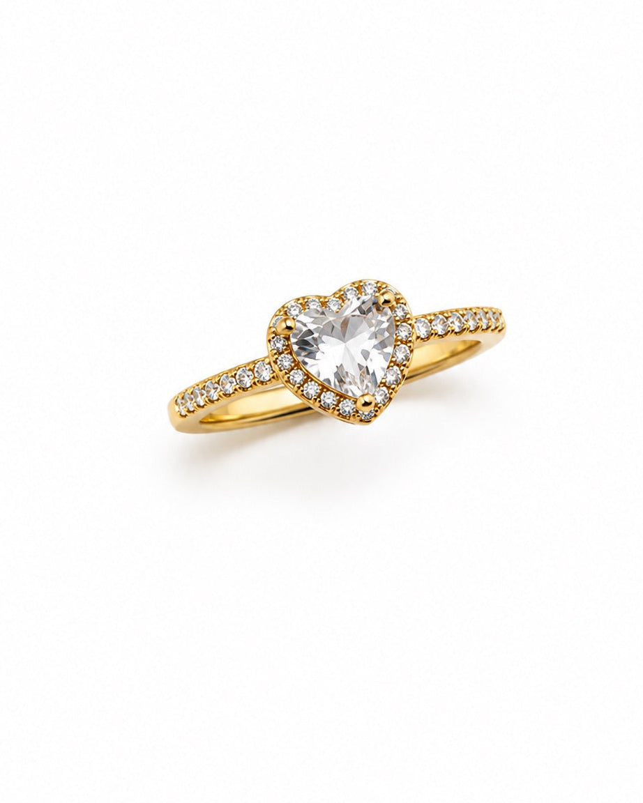 Bague dorée coeur zirconiums