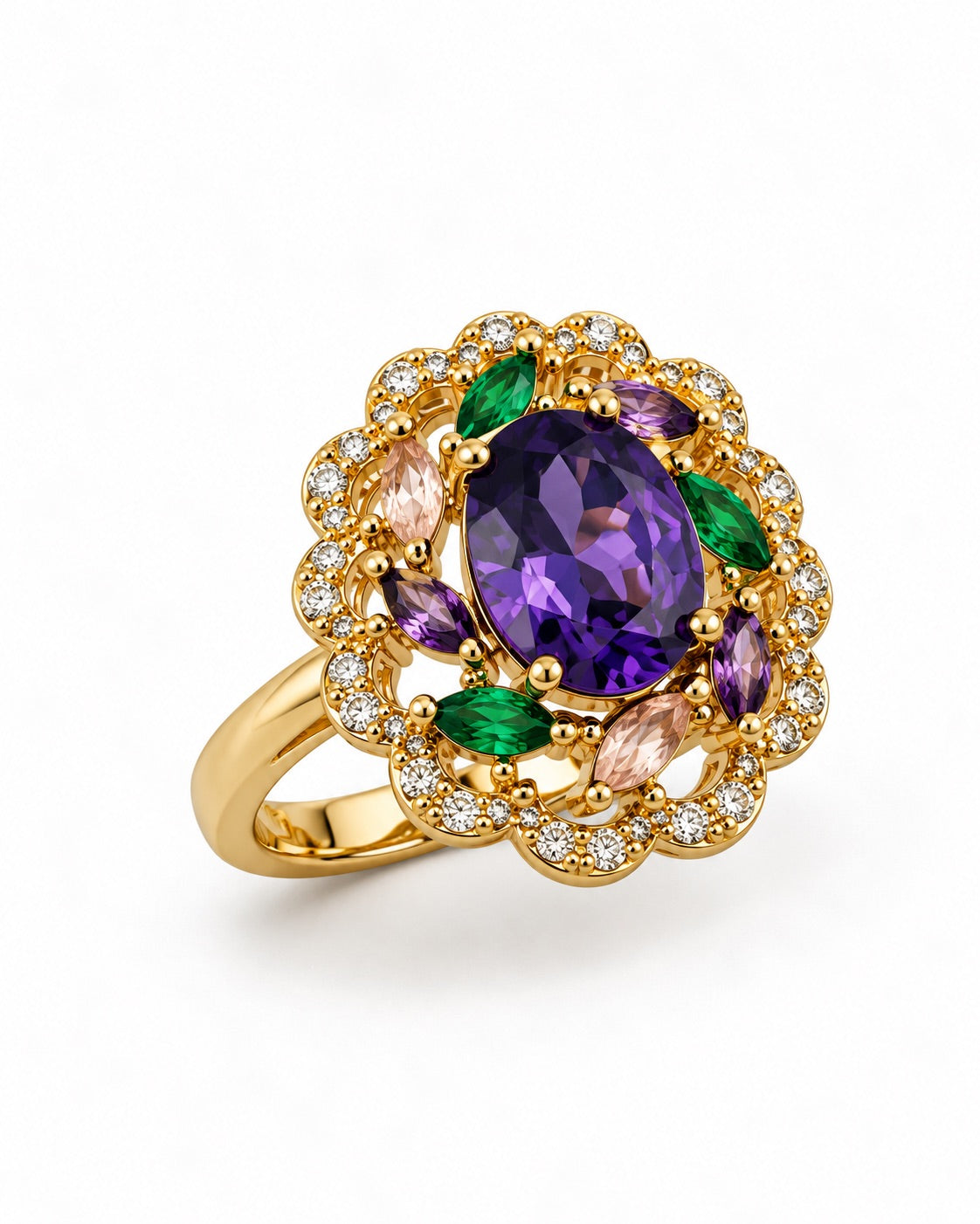 Bague dorée fleur zirconiums