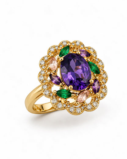 Bague dorée fleur zirconiums