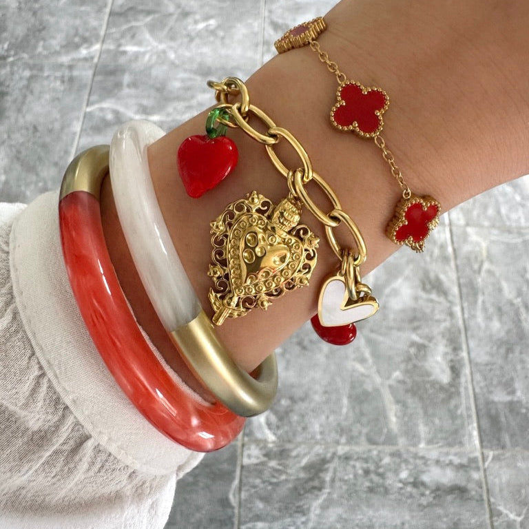 Bracelet Trèfle Maelya rouge coquelicot