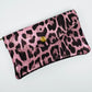 Pochette porte-monnaie en cuir irisé léopard rose