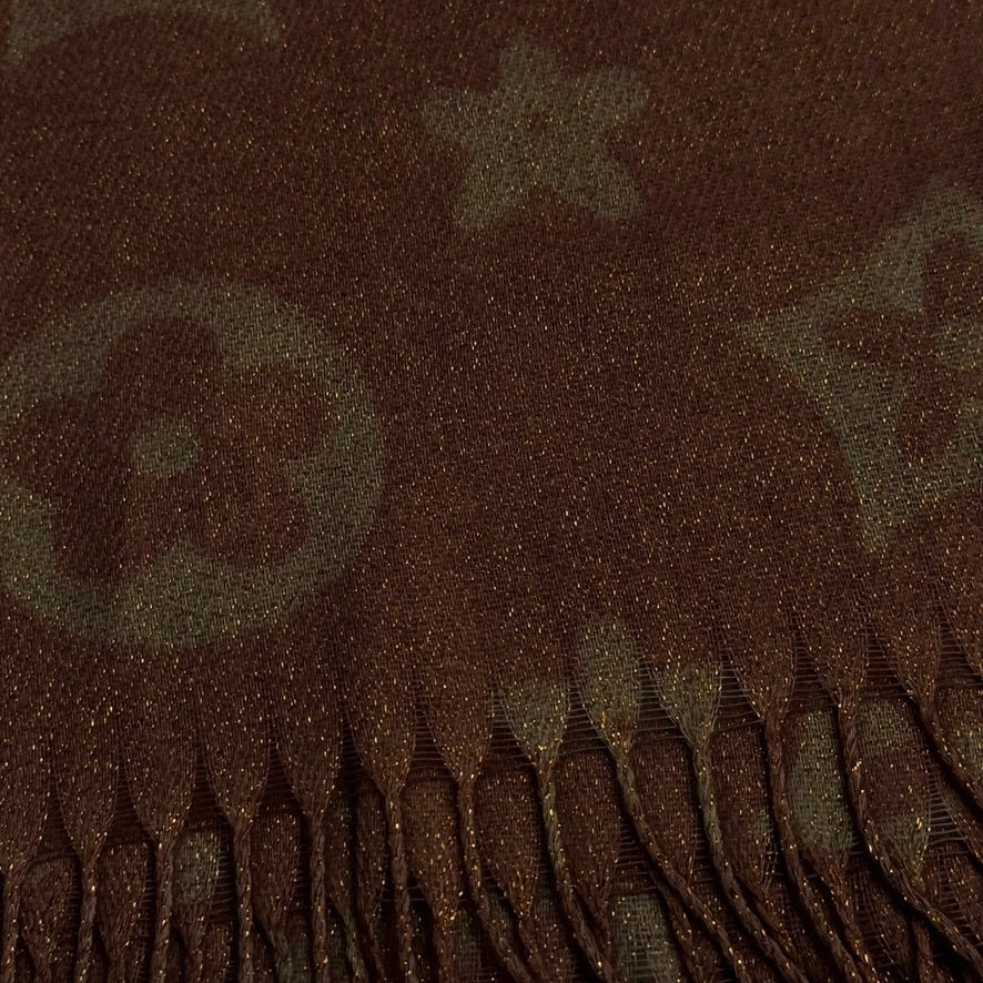 Écharpe imprimé fleur pailleté taupe