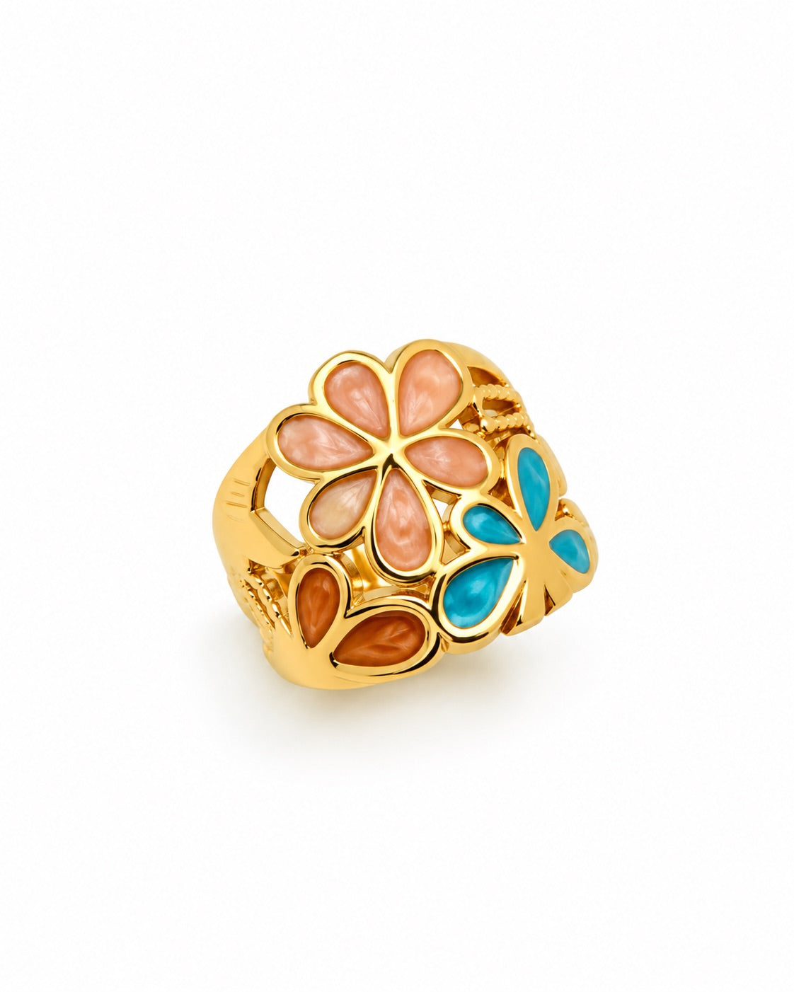Bague florale dorée