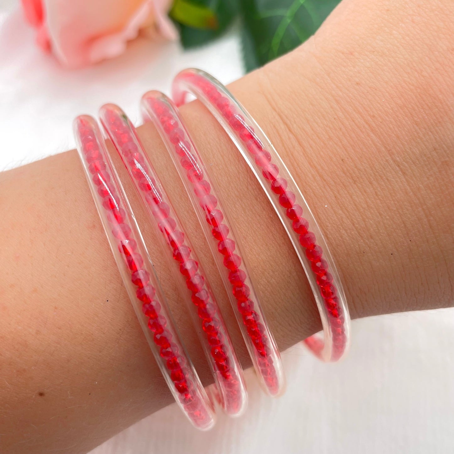Jonc Bouddhiste Perles rouge