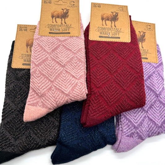 Chaussettes laine– Motif géométrique pailleté