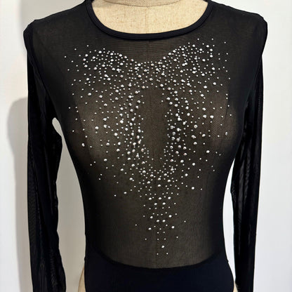 Body manches longues en tulle strass