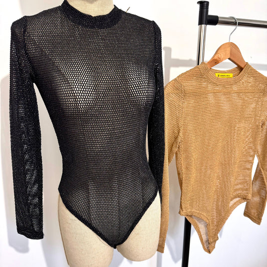 Body manches longues en résille noire