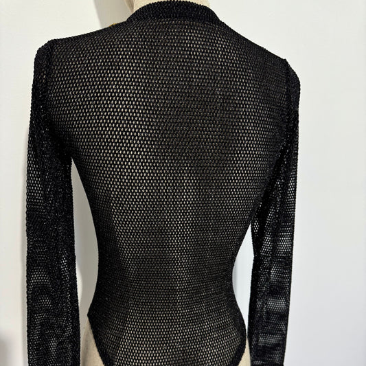 Body manches longues en résille noire
