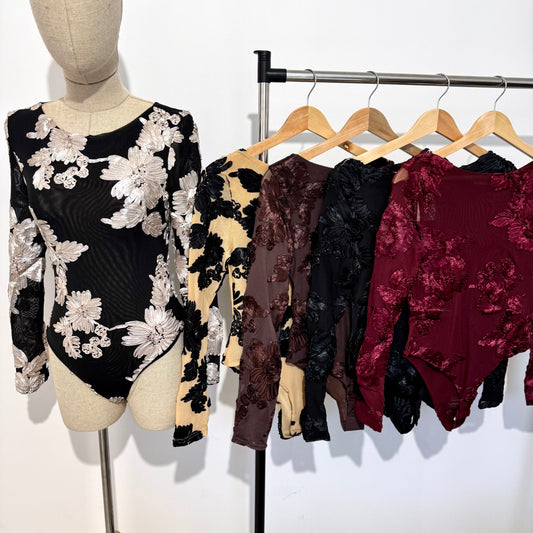 Body brodé manches longues