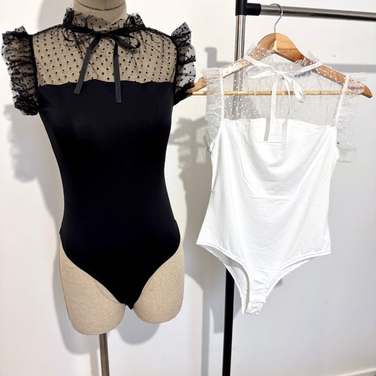 Body col montant à pois manches volantées