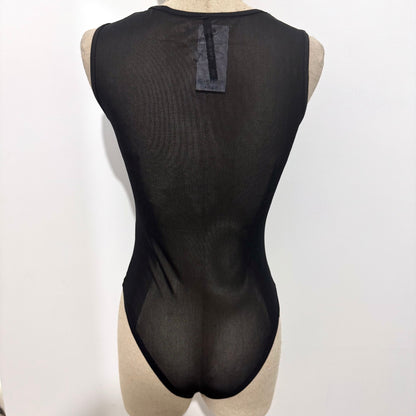 Body noir en tulle et maille stretch