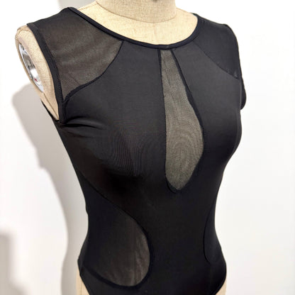 Body noir en tulle et maille stretch