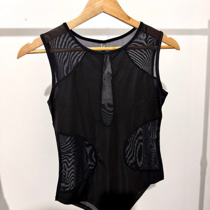 Body noir en tulle et maille stretch