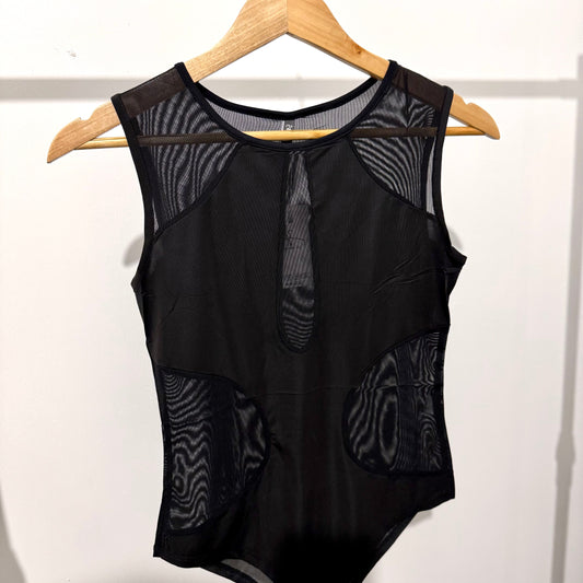 Body noir en tulle et maille stretch
