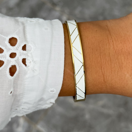 Bracelet Jonc Design Blanc - Ligne