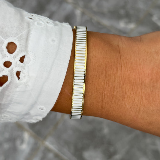 Bracelet Jonc Design Blanc - Rayures