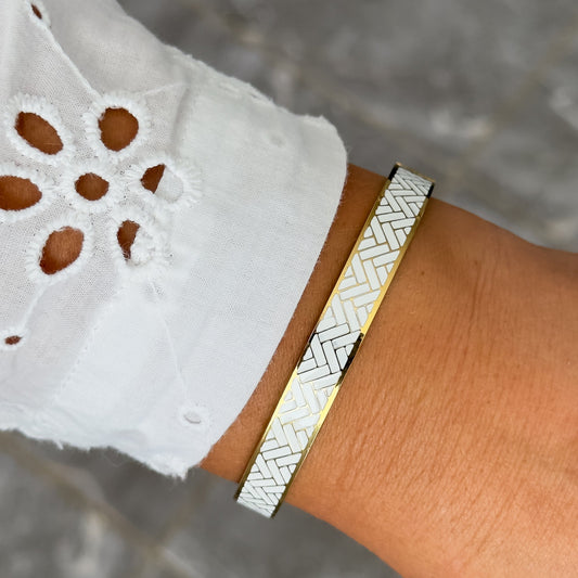 Bracelet Jonc Design Blanc - Tressé