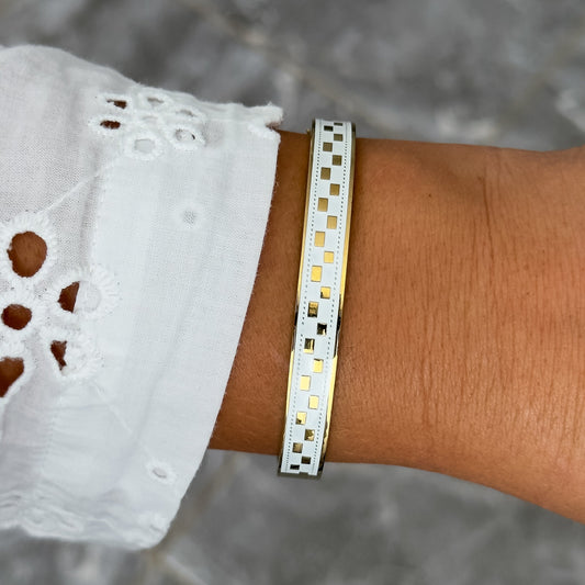 Bracelet Jonc Design Blanc - Damier