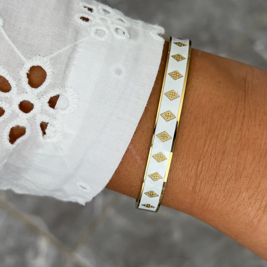 Bracelet Jonc Design Blanc - Losange