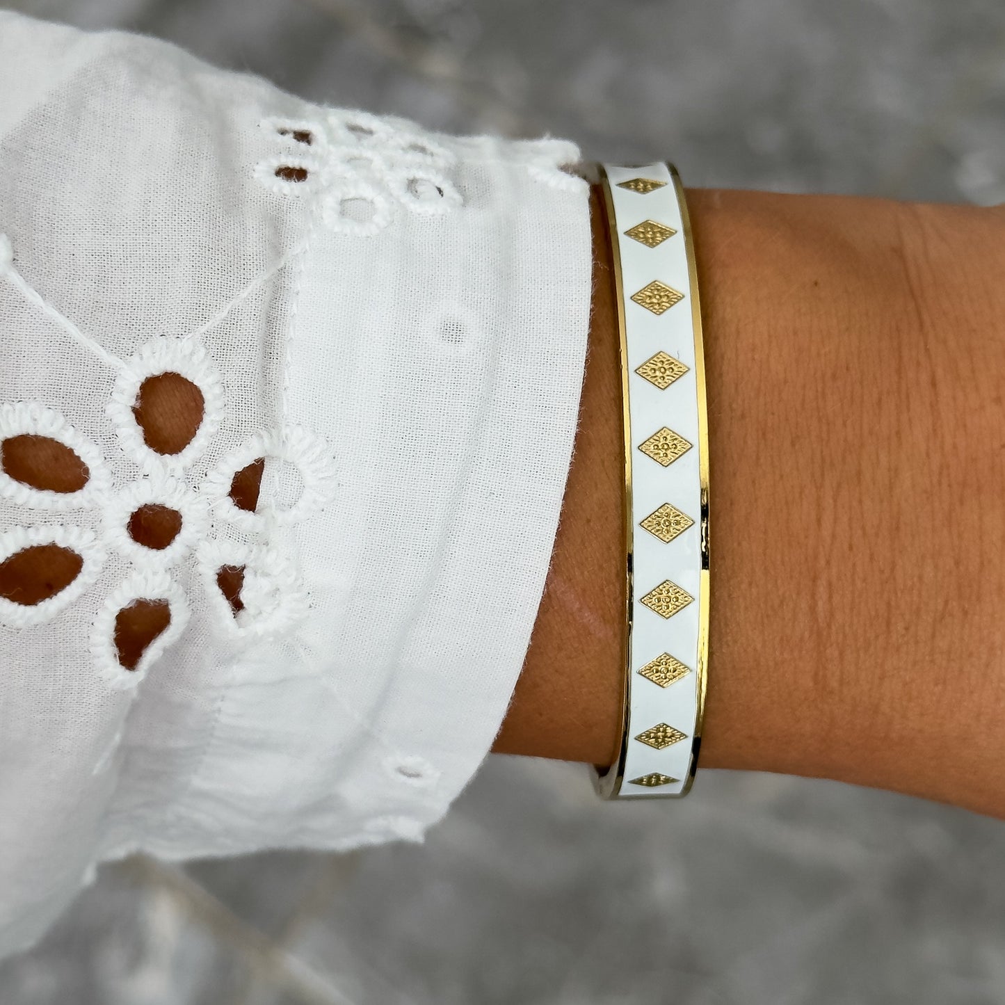 Bracelet Jonc Design Blanc - Losange