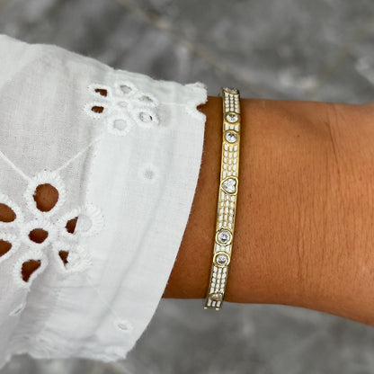 Bracelet Jonc Design Blanc - Coeur Strass