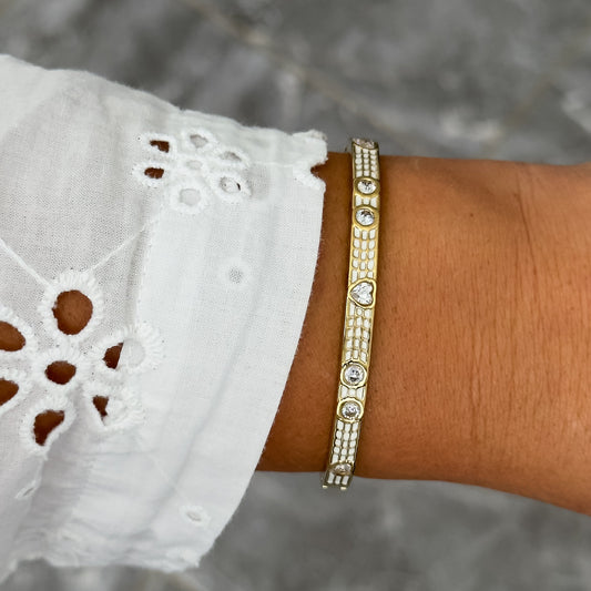 Bracelet Jonc Design Blanc - Coeur Strass