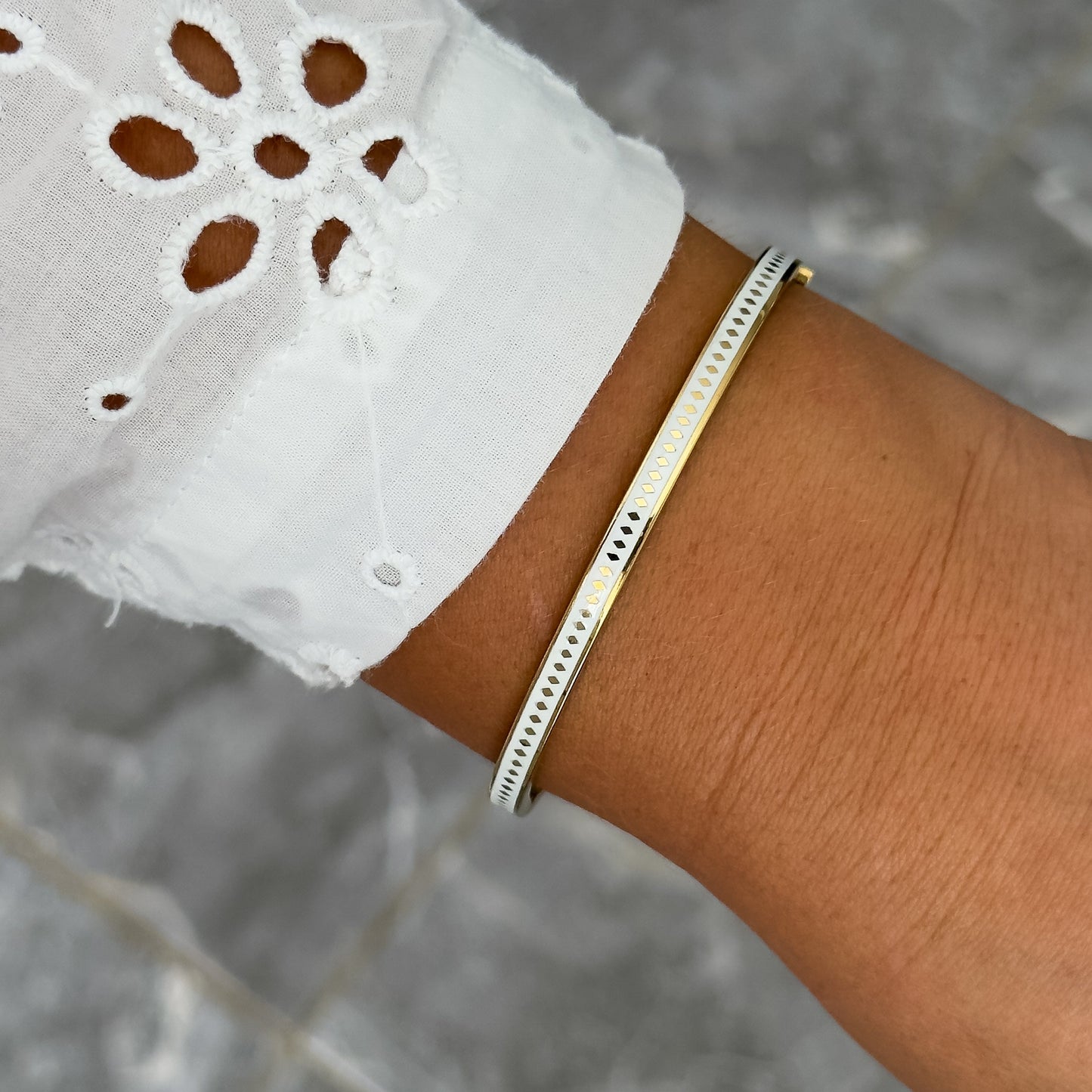 Bracelet Jonc Design Blanc - Losange Fin