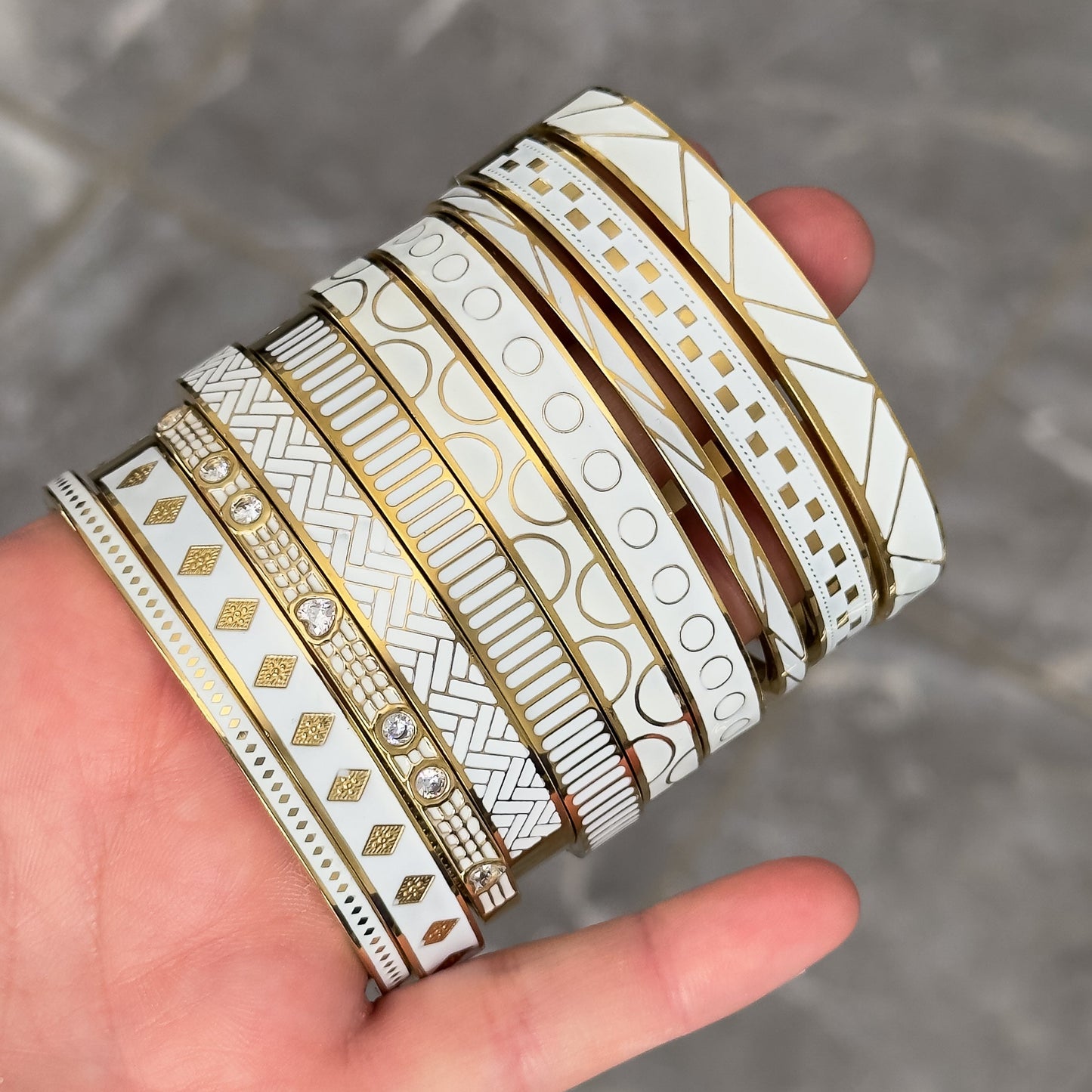 Bracelet Jonc Design Blanc - Losange