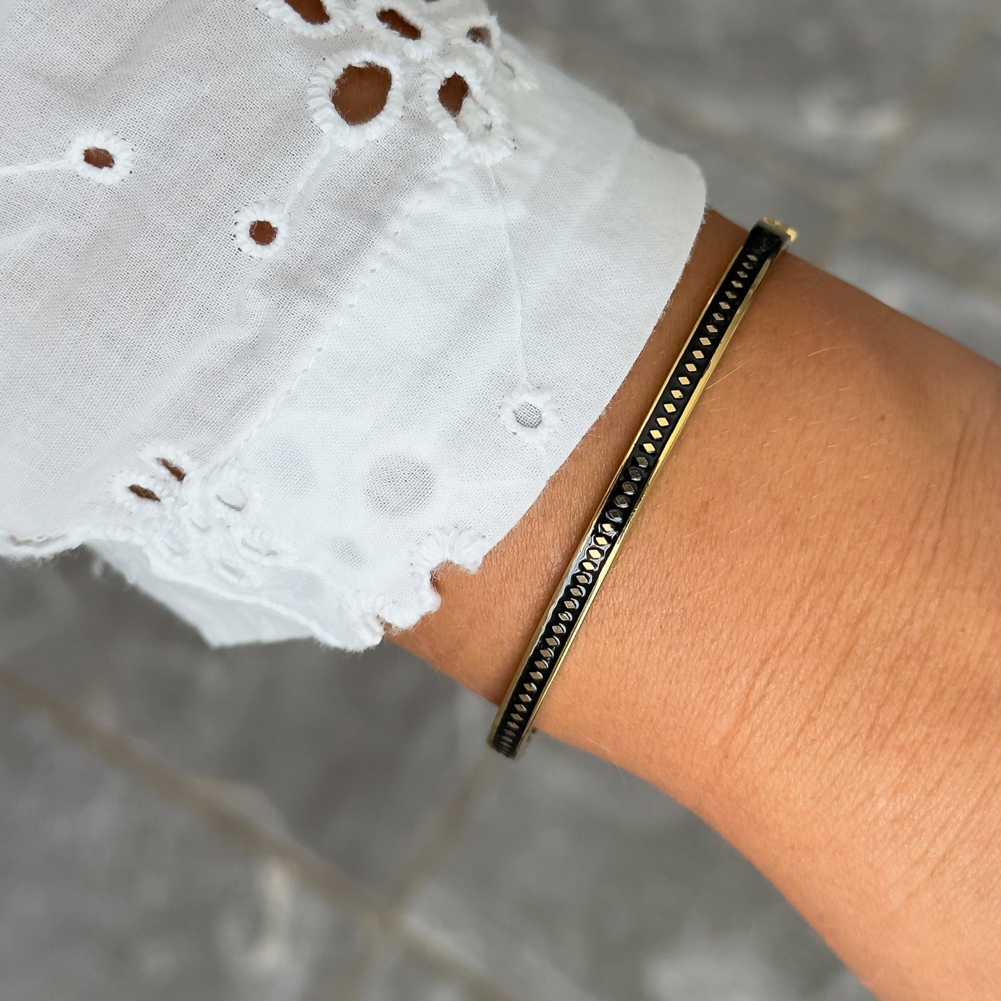Bracelet Jonc Design Noir - Losange Fin