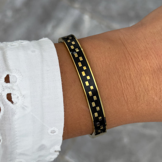 Bracelet Jonc Design Noir - Damier