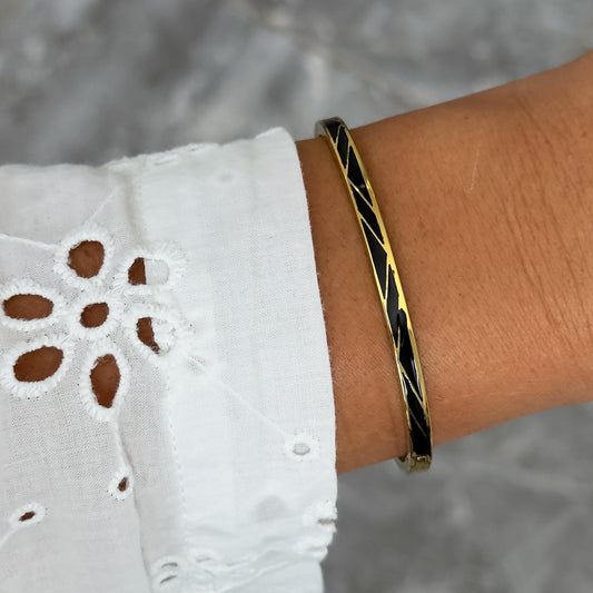 Bracelet Jonc Design Noir - Ligne Fin