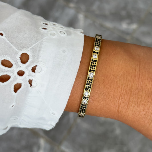 Bracelet Jonc Design Noir - Coeur Strass