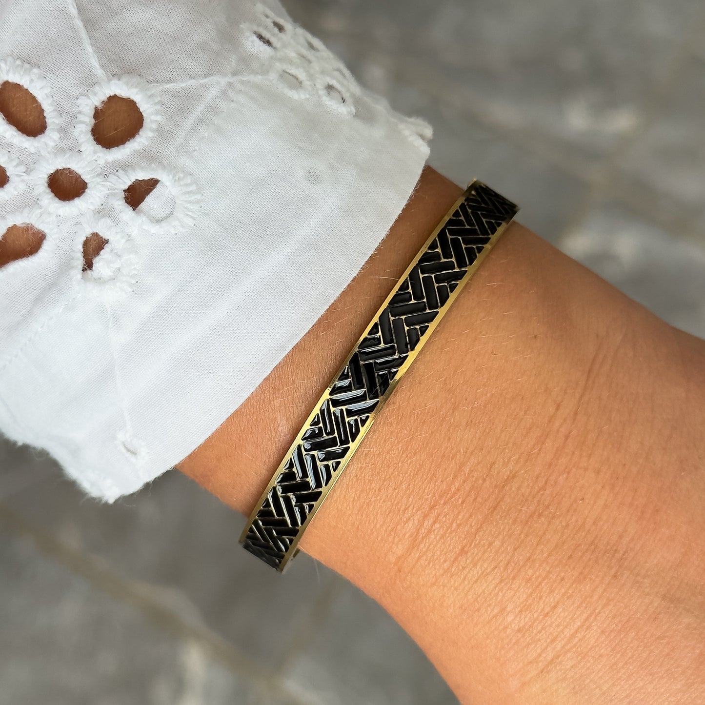 Bracelet Jonc Design Noir - Tressé